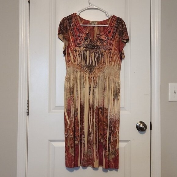 ONE WORLD Dresses & Skirts - One World Festival Midi dress size Large Enbellished Neckline